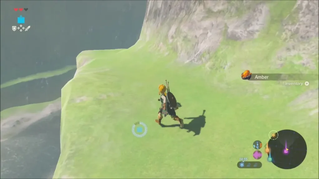 Link walking along the river shore as an Amber pickup appears Link walking along the river shore as an Amber pickup appears
