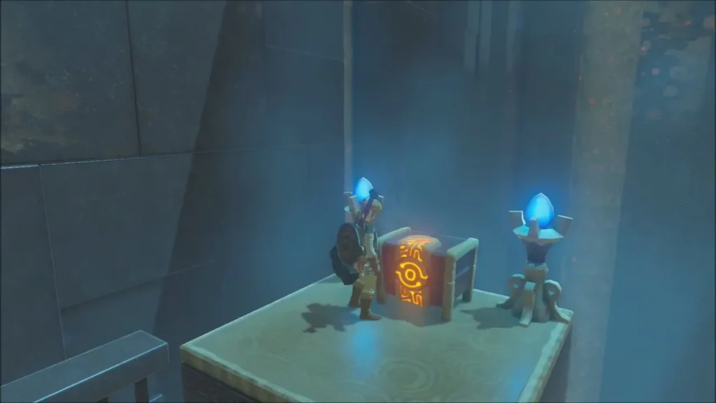 Link beside the shrine chest holding the Climber's Bandanna Link beside the shrine chest holding the Climber's Bandanna