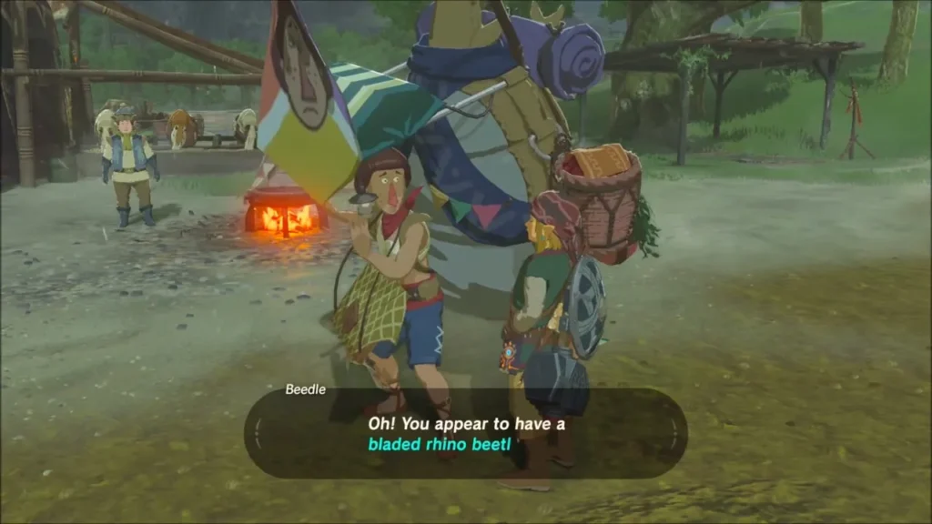 Beedle talking to Link beside his campfire Beedle talking to Link beside his campfire