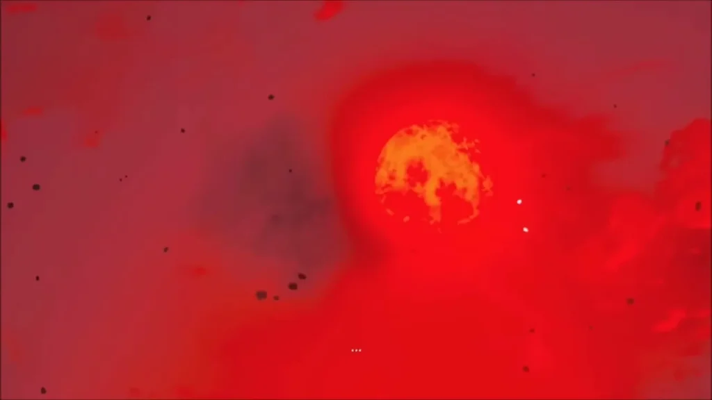 The red Blood Moon glowing in a crimson sky The red Blood Moon glowing in a crimson sky