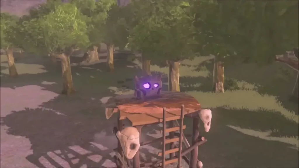 Bokoblin lookout tower among the trees on the Hylia River shore Bokoblin lookout tower among the trees on the Hylia River shore
