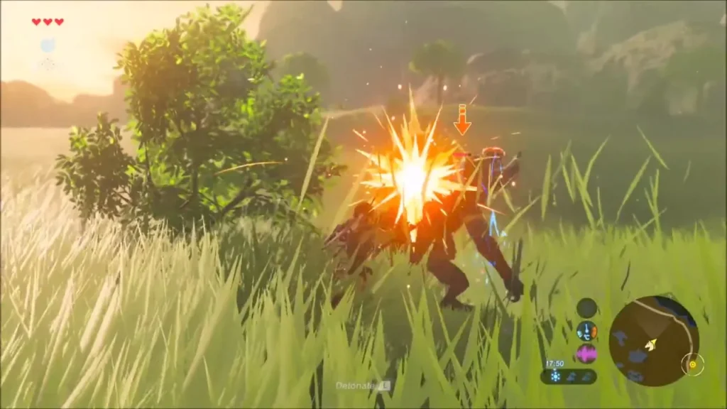 A bomb exploding on a Bokoblin near the camp A bomb exploding on a Bokoblin near the camp