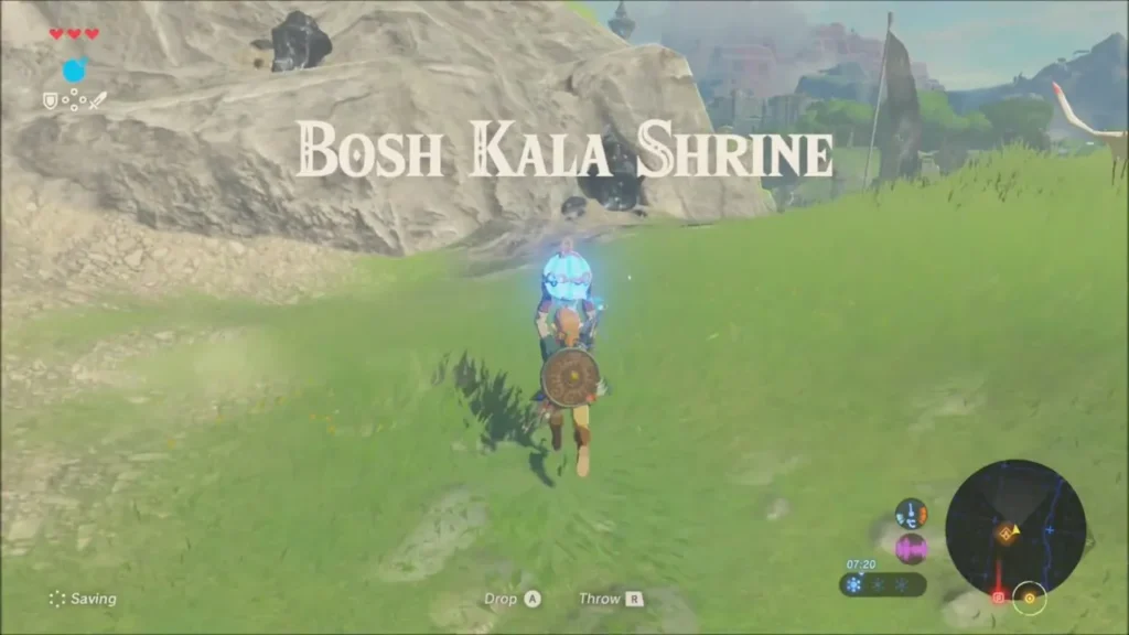 Link approaching Bosh Kala Shrine across the grass Link approaching Bosh Kala Shrine across the grass