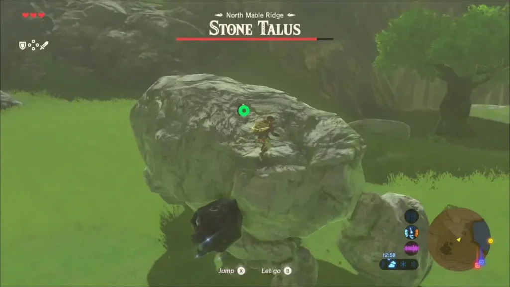 Link climbing the Stone Talus toward the dark ore deposit on its back Link climbing the Stone Talus toward the dark ore deposit on its back