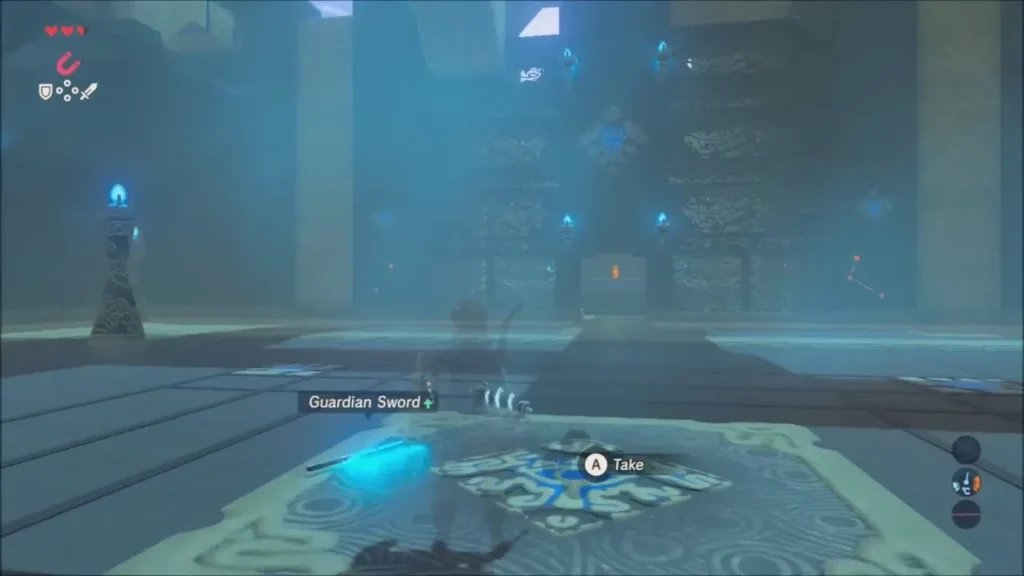 Guardian Sword lying on the floor plate with a Take prompt after the Scout falls Guardian Sword lying on the floor plate with a Take prompt after the Scout falls