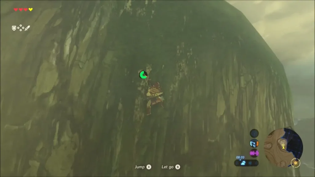 Link climbing the face of the tall green peak Link climbing the face of the tall green peak