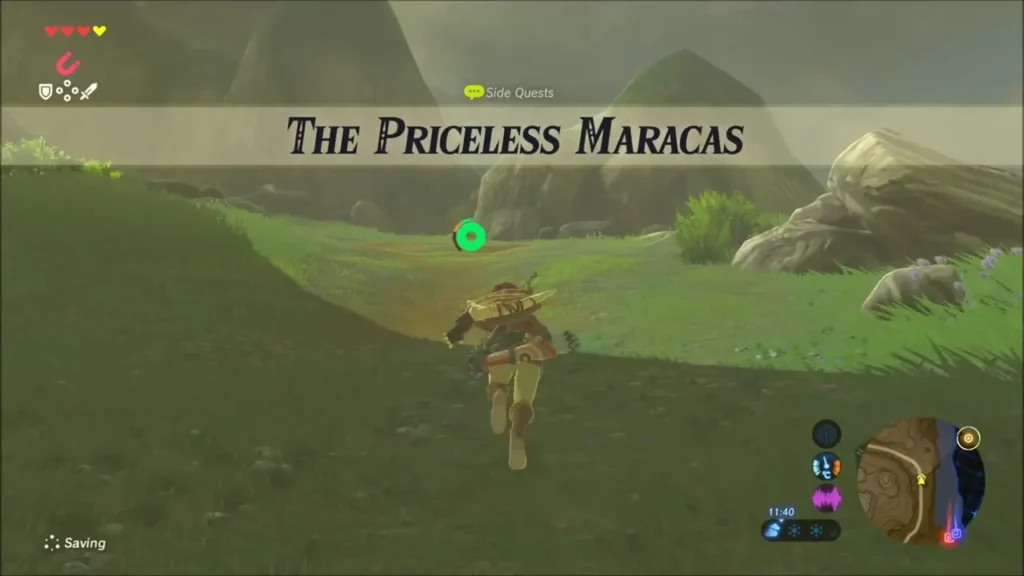 The Priceless Maracas quest banner as Link runs down the slope The Priceless Maracas quest banner as Link runs down the slope