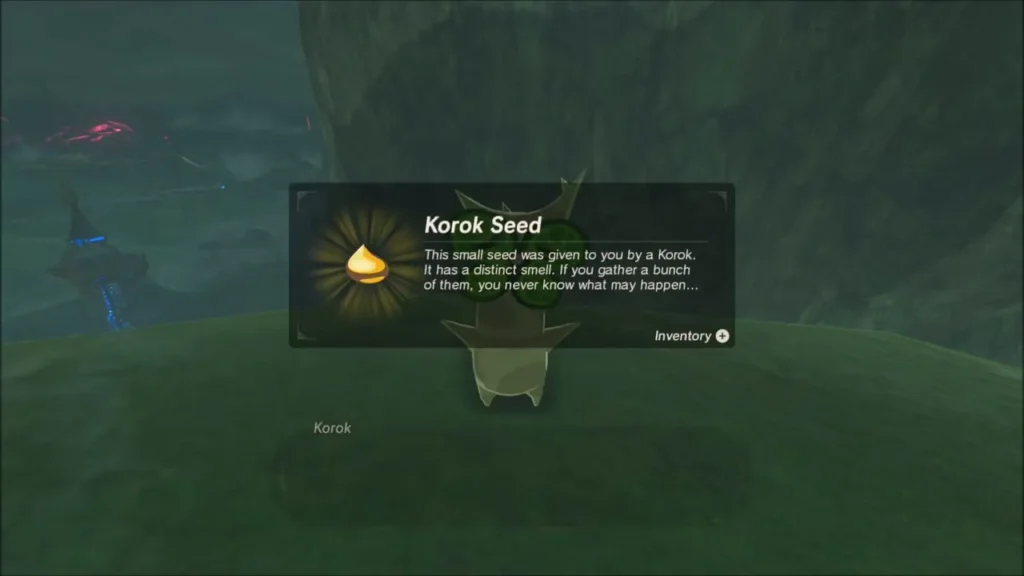Korok Seed reward box beside the Korok on the knoll Korok Seed reward box beside the Korok on the knoll