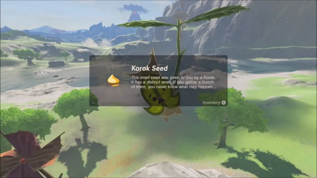 Korok appears and gives Link the sixth Korok Seed Korok appears and gives Link the sixth Korok Seed