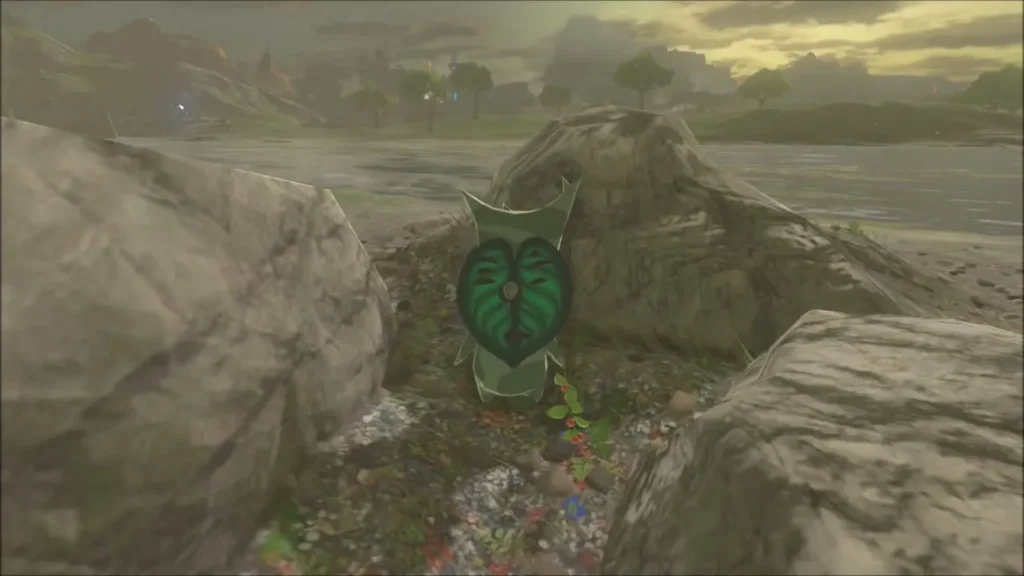 The Korok curled up beneath the spot where the boulder sat The Korok curled up beneath the spot where the boulder sat