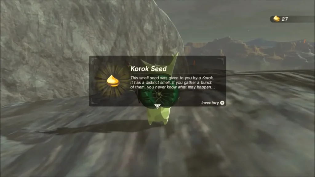 A Korok on a rocky ledge near the peak giving Link another Korok Seed A Korok on a rocky ledge near the peak giving Link another Korok Seed
