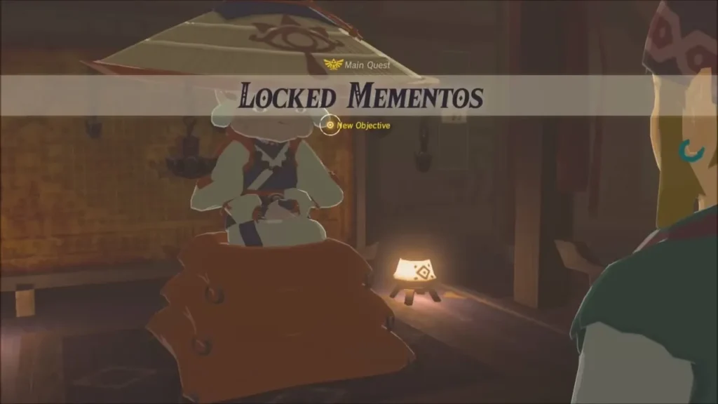 Locked Mementos quest banner over Impa Locked Mementos quest banner over Impa