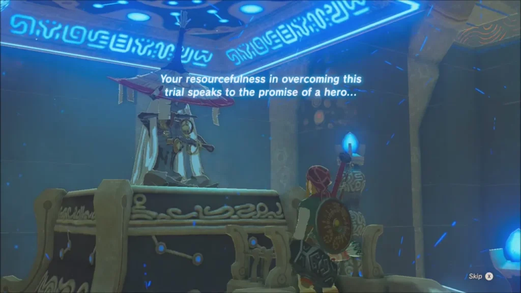 The monk Ree Dahee praising Link's resourcefulness at the end of the shrine The monk Ree Dahee praising Link's resourcefulness at the end of the shrine