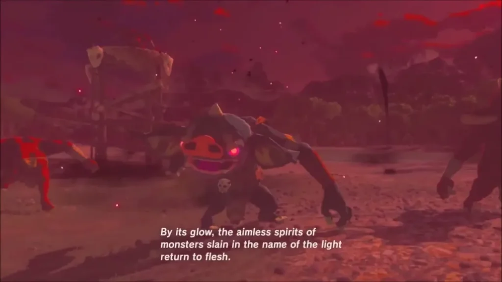 A Bokoblin revived under the red glow of the Blood Moon A Bokoblin revived under the red glow of the Blood Moon