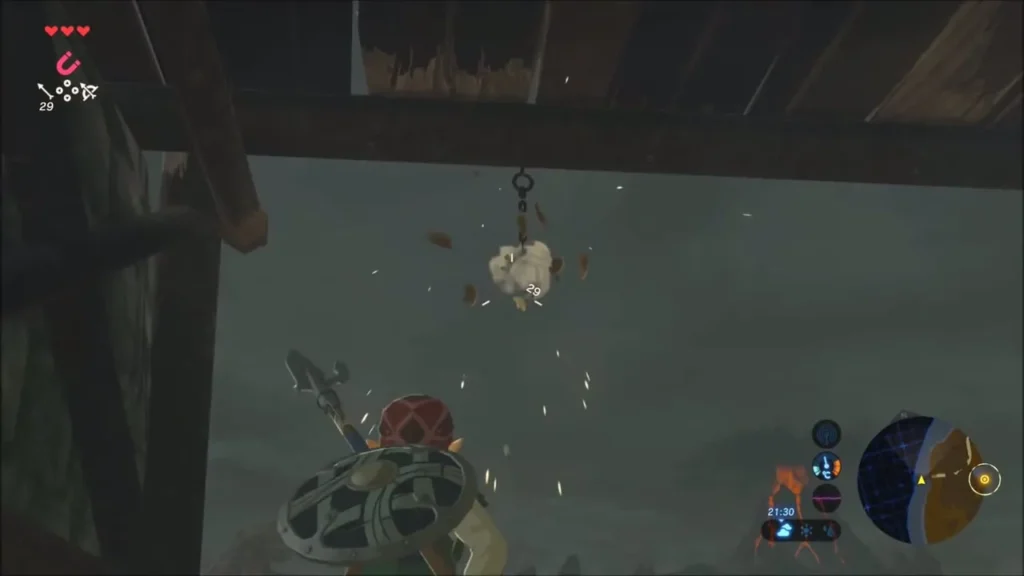 An arrow bursting the nut hanging under the bridge An arrow bursting the nut hanging under the bridge