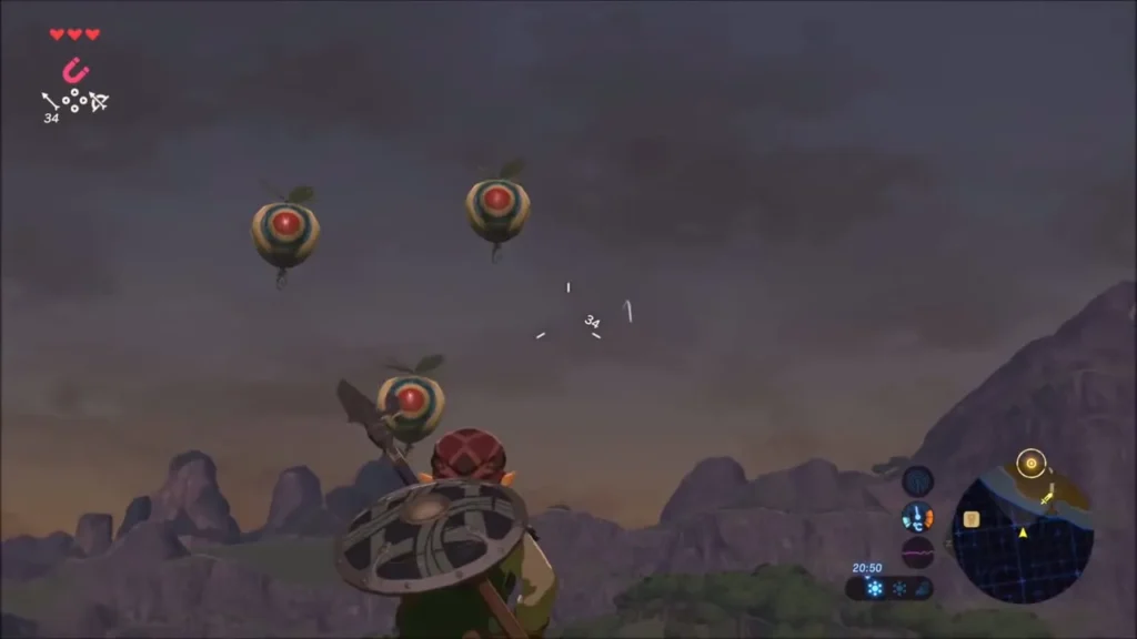 Three floating nuts lit as targets above Link Three floating nuts lit as targets above Link