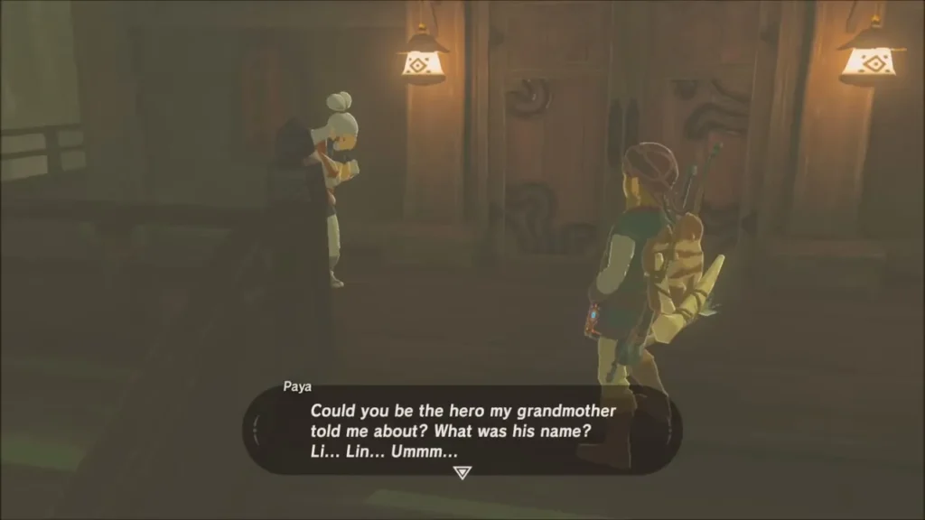 Paya at Impa's door asking Link whether he is the hero her grandmother spoke of Paya at Impa's door asking Link whether he is the hero her grandmother spoke of