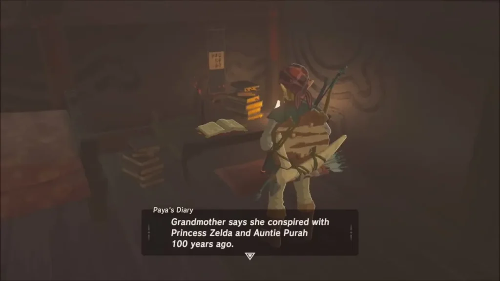 Link reading Paya's diary about Grandmother conspiring with Princess Zelda Link reading Paya's diary about Grandmother conspiring with Princess Zelda