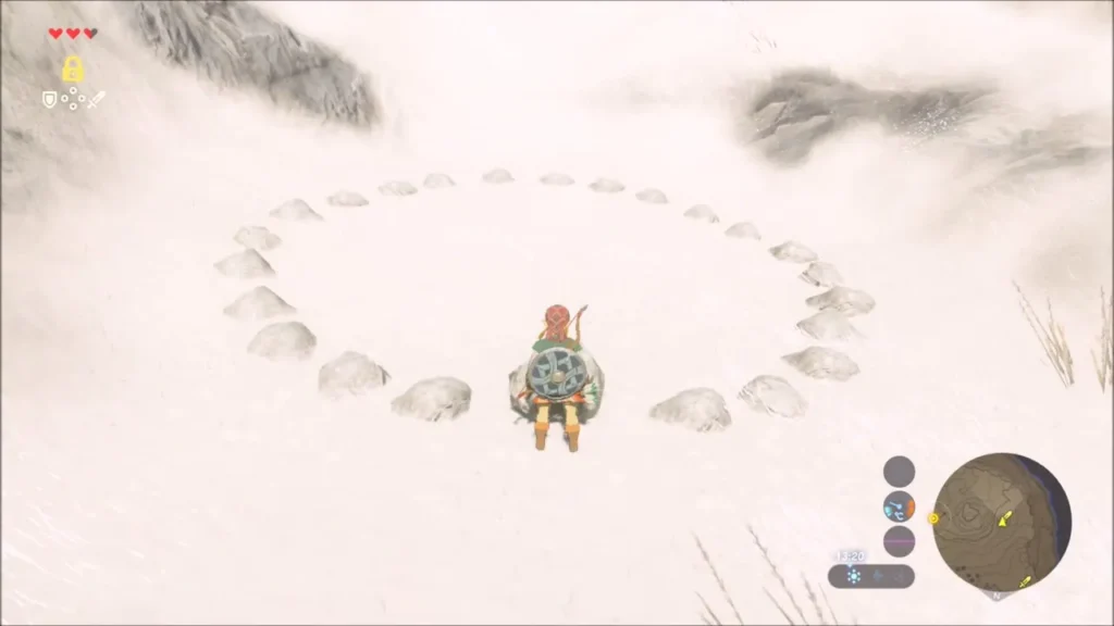 Link standing in the completed ring of stones Link standing in the completed ring of stones