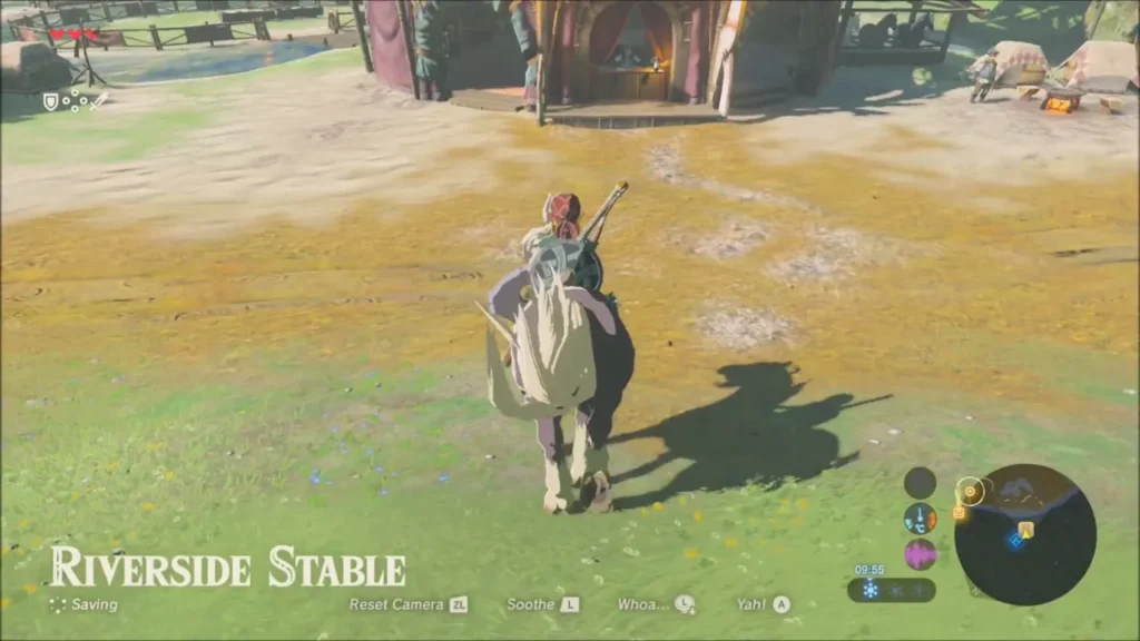 Riverside Stable title card as Link rides up on horseback Riverside Stable title card as Link rides up on horseback