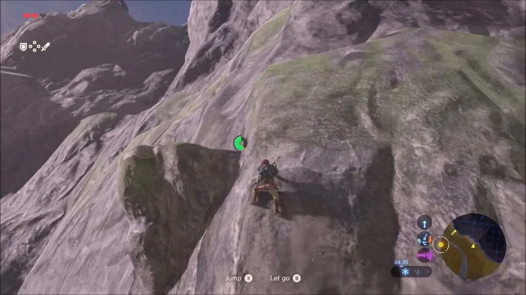 Link climbing the steep rocky cliff of the northern peak Link climbing the steep rocky cliff of the northern peak