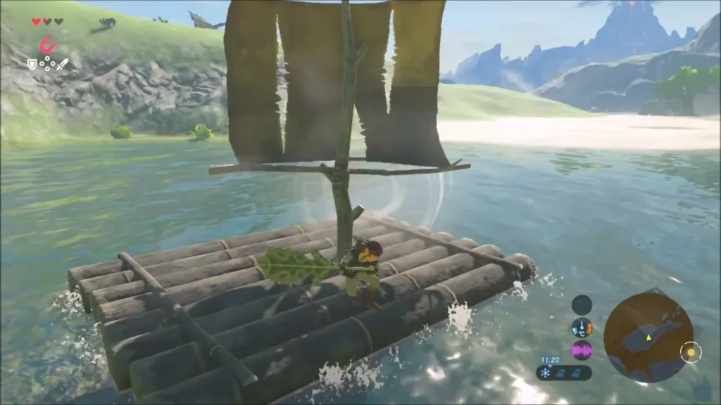 Link sailing the raft across the lake Link sailing the raft across the lake