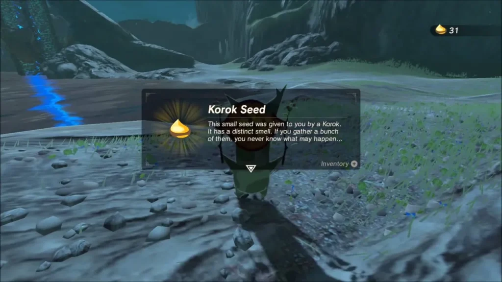 Korok Seed reward box with the Korok on the far shore Korok Seed reward box with the Korok on the far shore