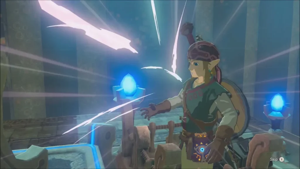 Link receiving the Spirit Orb from the monk in a burst of light Link receiving the Spirit Orb from the monk in a burst of light