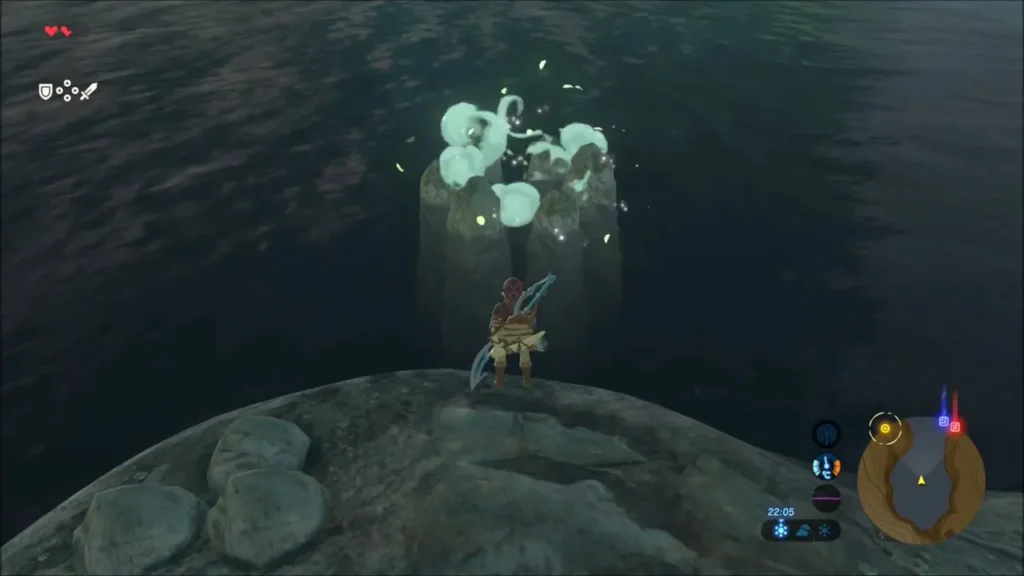 Korok leaves bursting from the stone ring after the rock is thrown Korok leaves bursting from the stone ring after the rock is thrown