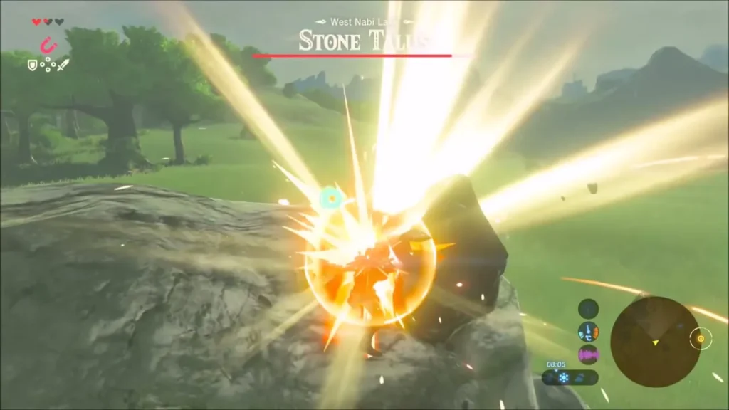 Link striking the glowing ore on the Stone Talus's back Link striking the glowing ore on the Stone Talus's back