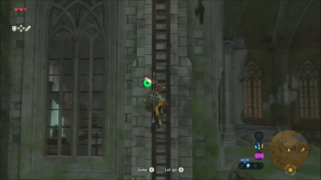 Link climbing the ladder inside the Temple of Time Link climbing the ladder inside the Temple of Time