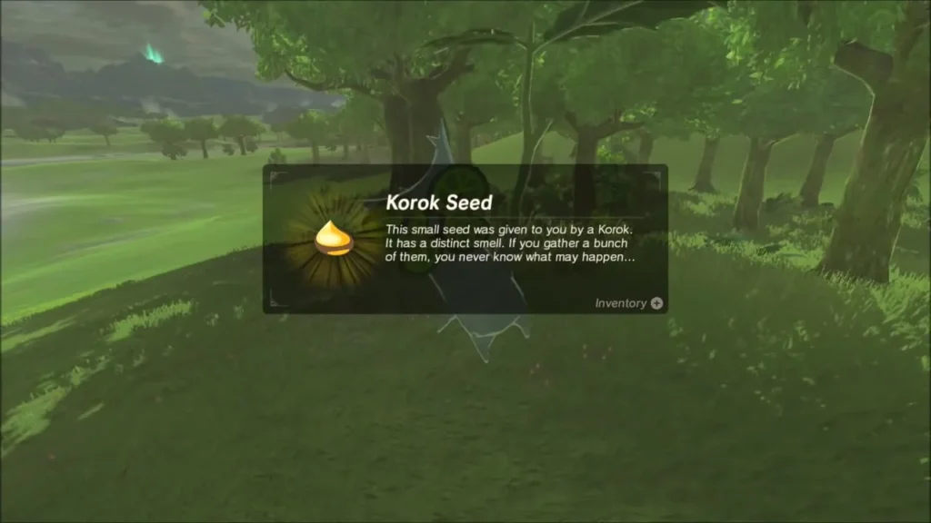 Korok Seed item box beside the Korok under the tree Korok Seed item box beside the Korok under the tree