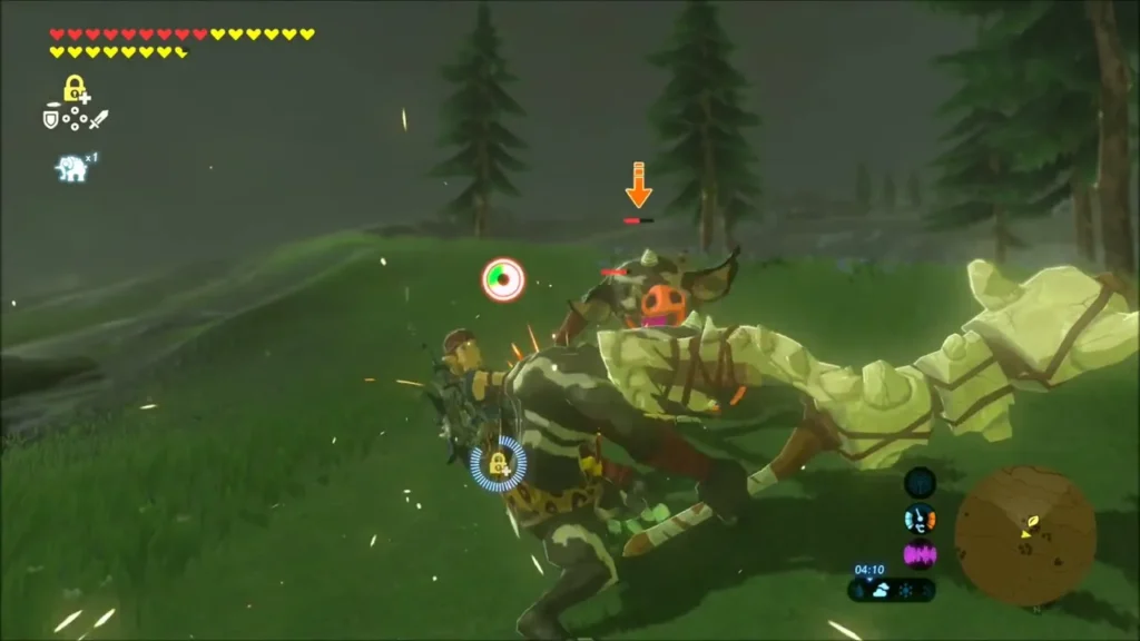 Link fighting a Bokoblin on a grassy hillside