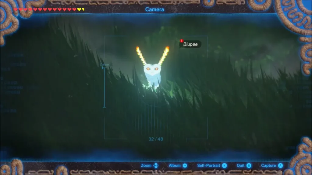 Camera rune framing a glowing Blupee in tall grass