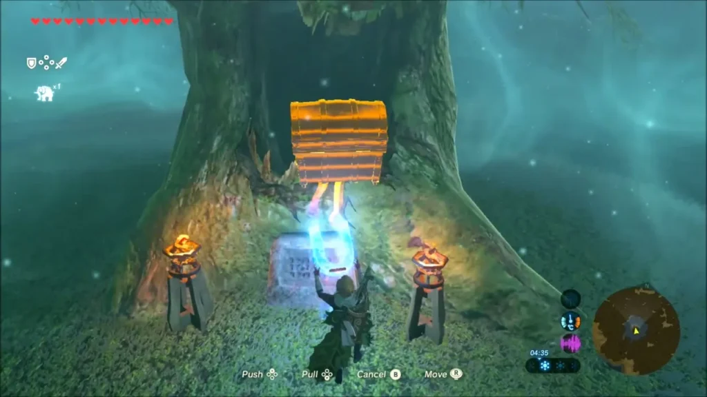 Lifting the chest with Magnesis into a tree mouth