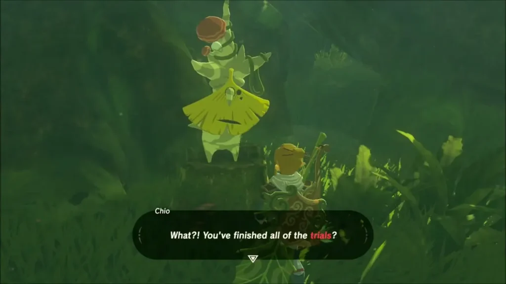 Chio the Korok reacting to Link finishing all the trials