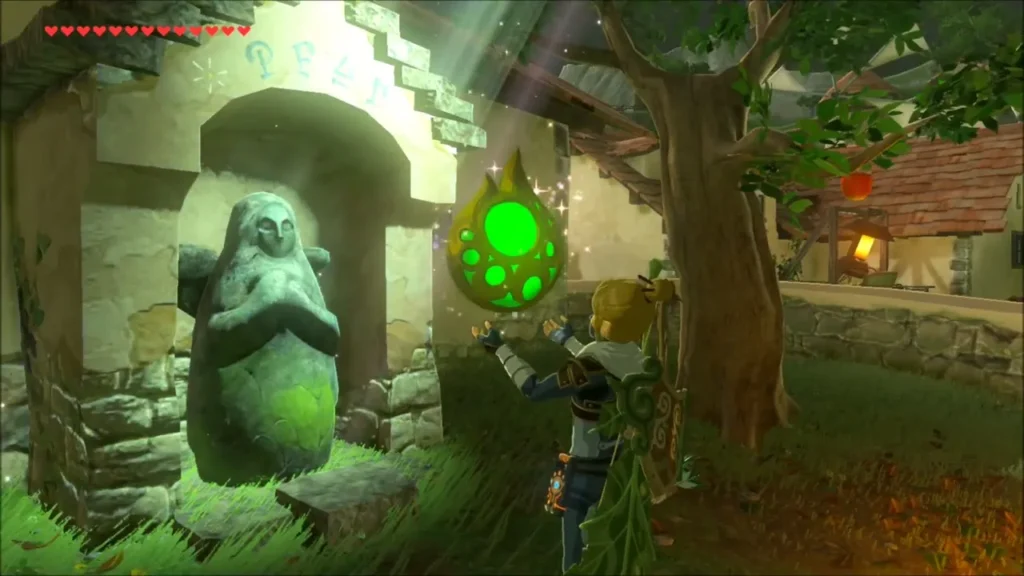Link receiving a glowing container from the demon statue