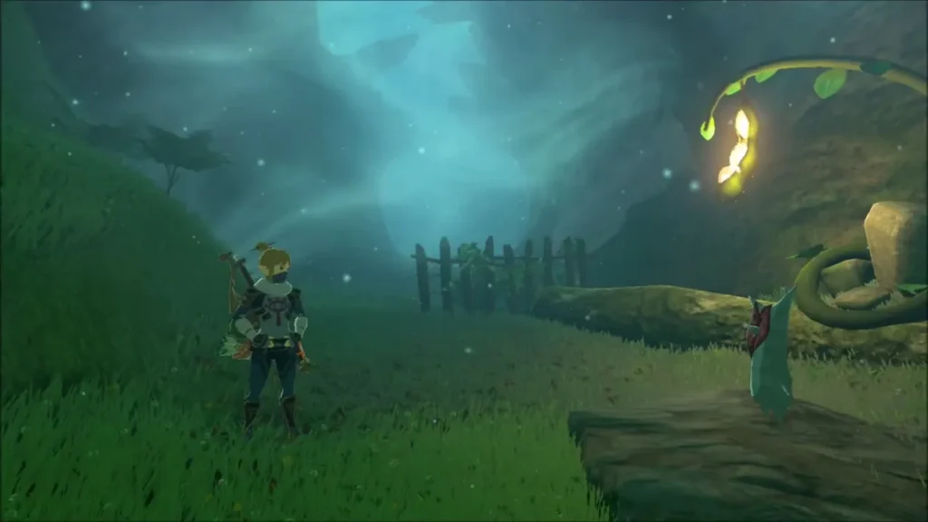 Link at the start of the fenced path leading into the swamp mist