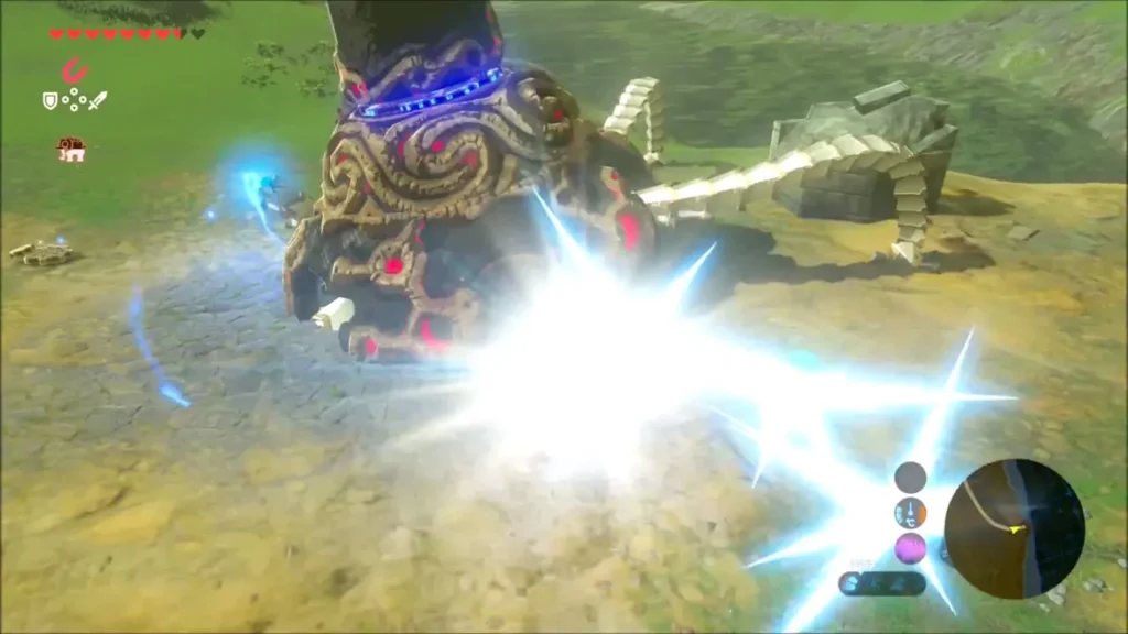 Link striking a Guardian Stalker in a burst of light