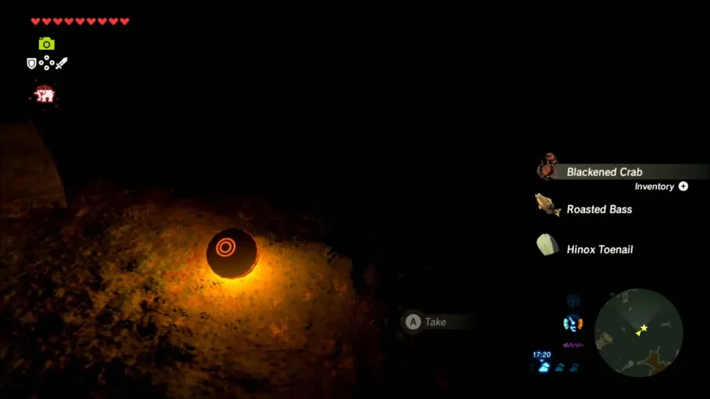 The glowing orb dropped by the defeated Hinox on the ground
