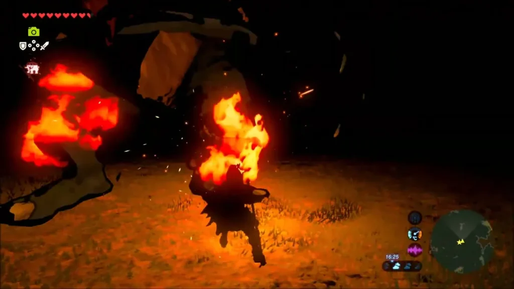Link fighting the Hinox in the dark by torchlight