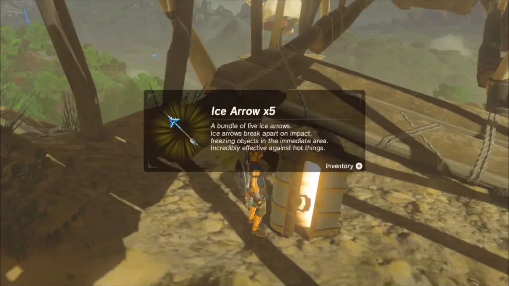 Ice Arrow x5 item box over an opened chest on a scaffold