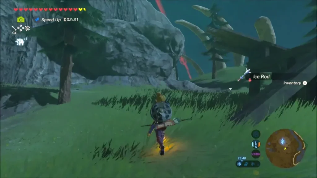 Link running across the pine slope to the Ice Rod the wizzrobe dropped