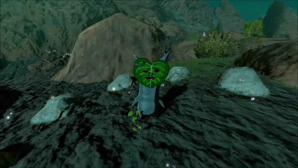 A Korok standing among the ring of small stones