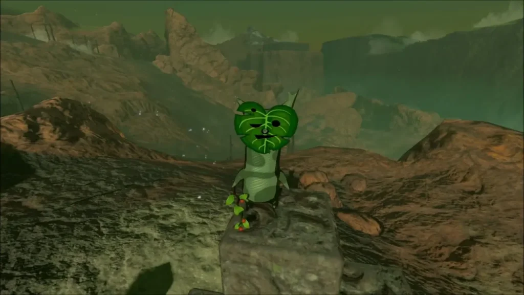 A Korok perched on the stone blocks