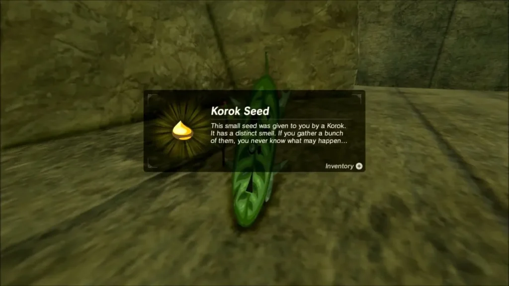 Korok Seed reward box beside a Korok at the top of the climb