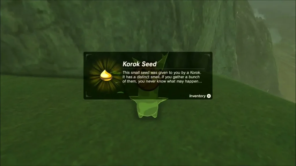 Korok Seed item box above a Korok on the grassy ledge