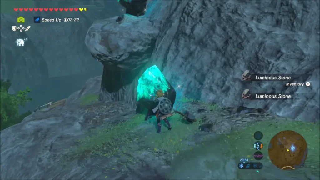 Link mining a glowing rock and collecting Luminous Stone