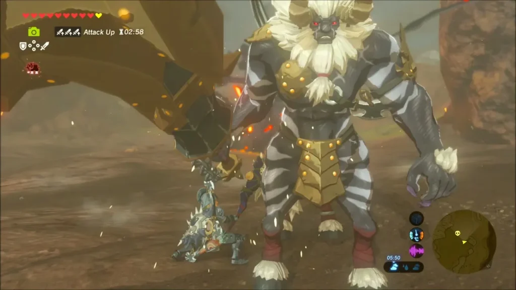 Link fighting up close against the towering white-maned Lynel