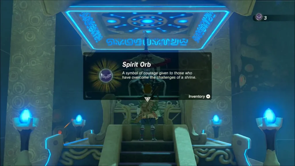 Link receiving a Spirit Orb in front of the monk